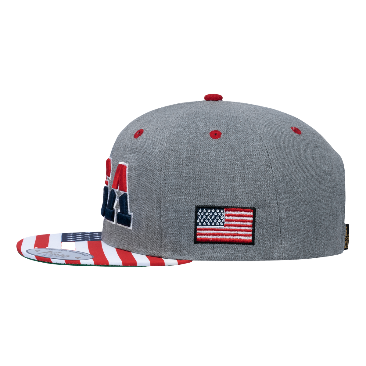 Embroidered Classic US American Flag - 6 Panel Snap Baseball Cap - Light Grey