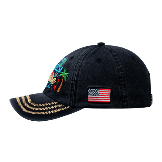 Family Cruise, Traveling 6-Panel Baseball Cap with Black front and Black back