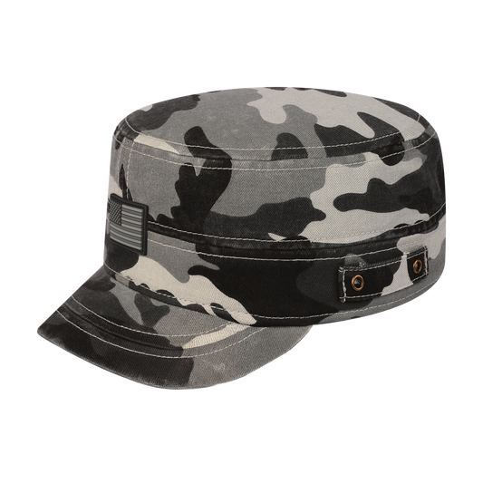 Rubber the US Flag Military Hat with Grey Camo front and Grey Camo back