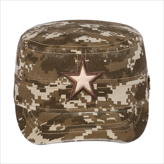 Star Military Hat with Khaki Camo front and Khaki Camo back