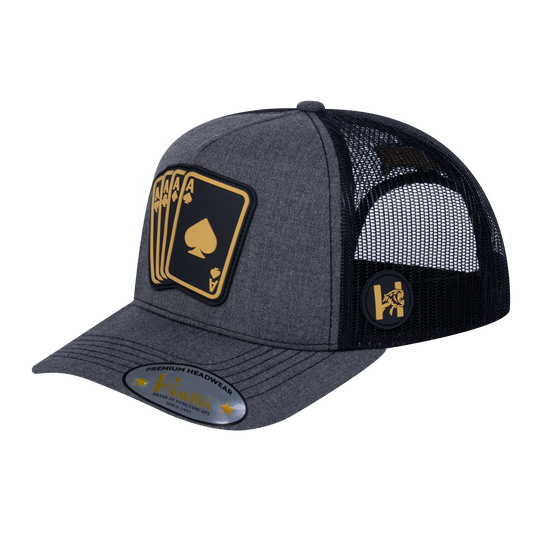 Winner Poker 10JQKA 5-Panel Trucker Hat - Dark Grey Heather front / Black back / WINNER1
