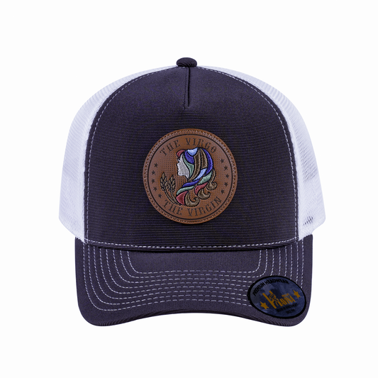 V2 Embroidered And Laser-Engraved Gemini Zodiac (May 21 - June 20) - 5 Panel Trucker Hat - Dark Grey/White