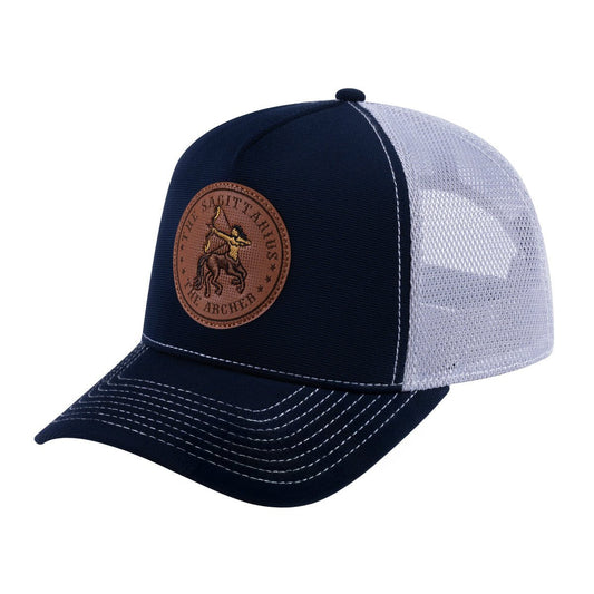 Sagittarius Zodiac V2 5-Panel Trucker Hat with Navy front and Light Grey back