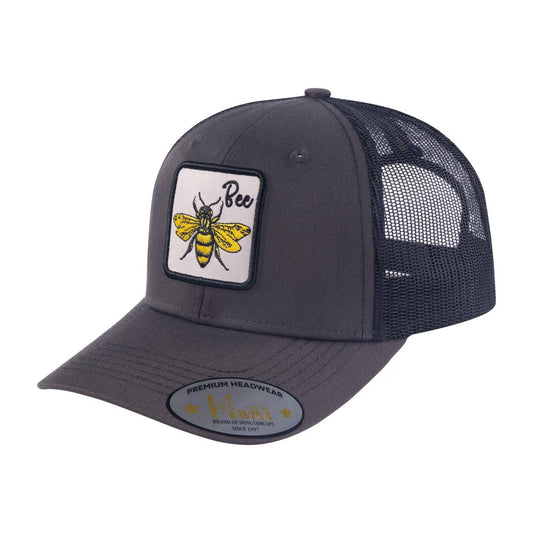 Bee 6-Panel Trucker Hat with Dark Grey front and Black back