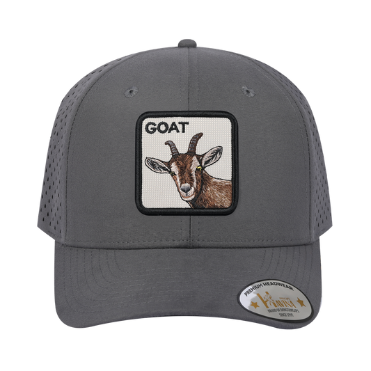 Embroidered The Goat - 6 Panel Microfiber Laser hole Trucker Hat - Grey/Grey
