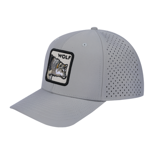 Wolf 6-Panel Microfiber Laser Hole Trucker Hat with Light Grey front and Light Grey back