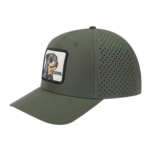 Cool 6-Panel Microfiber Laser Hole Trucker Hat with Olive front and Olive back