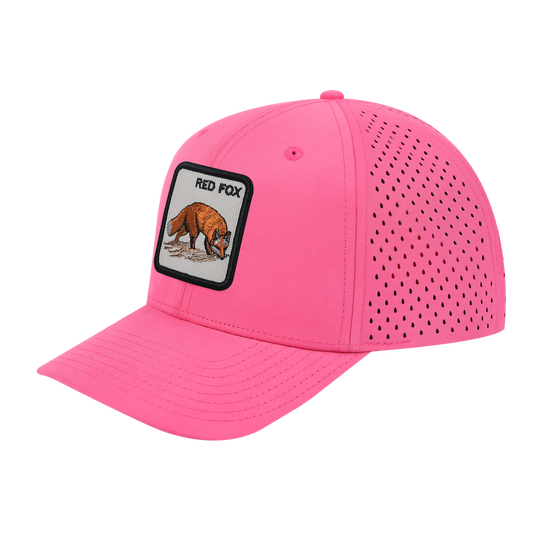 Red Fox 6-Panel Microfiber Laser Hole Trucker Hat with Pink front and Pink back