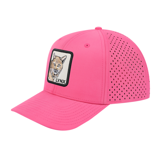 Lynx 6-Panel Microfiber Laser Hole Trucker Hat with Pink front and Pink back