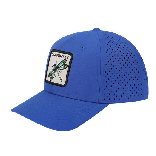 Dragonfly 6-Panel Microfiber Laser Hole Trucker Hat with Royal Blue front and Royal Blue back