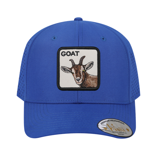 Embroidered The Goat - 6 Panel Microfiber Laser hole Trucker Hat - Royal Blue/Royal Blue