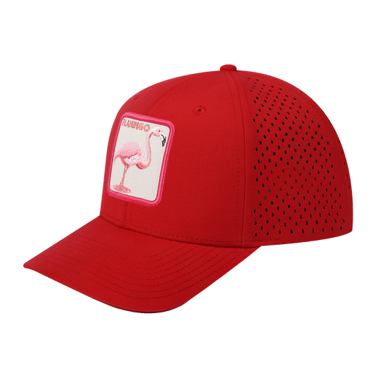 Flamingo 6-Panel Microfiber Laser Hole Trucker Hat with Red front and Red back