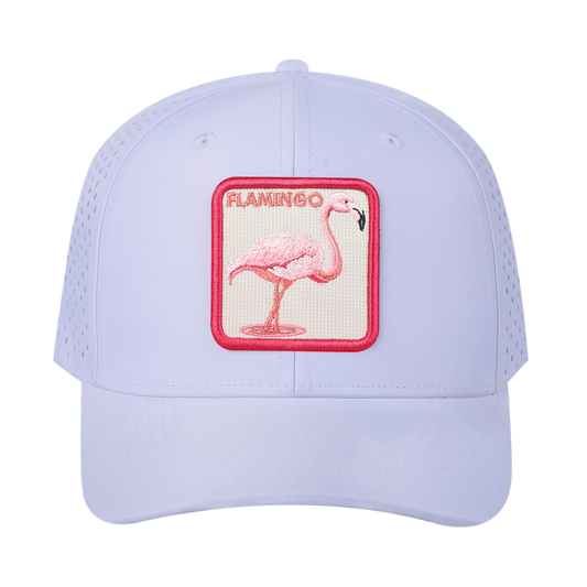 Flamingo 6-Panel Microfiber Laser Hole Trucker Hat with White front and White back