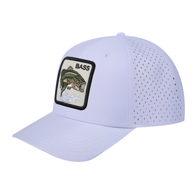 Bass 6-Panel Microfiber Laser Hole Trucker Hat with White front and White back