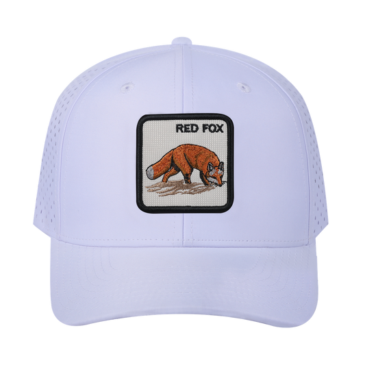 Red Fox 6-Panel Microfiber Laser Hole Trucker Hat with White front and White back