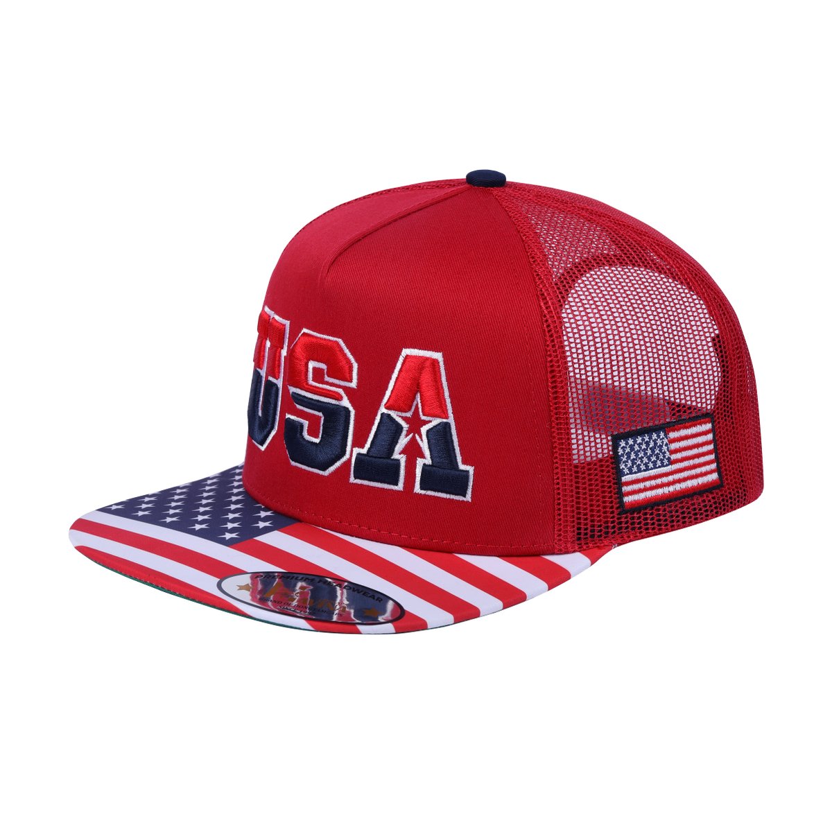 Funky Junque Men's American Flag Snapback Hat - Adjustable Trucker Cap, 5-Panel, Mesh Back, Curved Brim - View #8