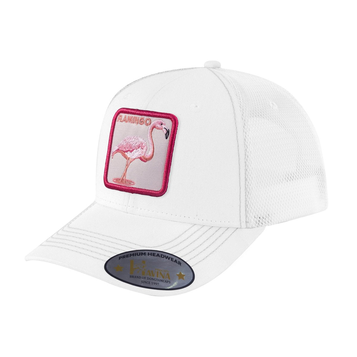 Flamingo 6-Panel Trucker Hat with White front and White back