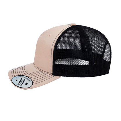 Blank 6-Panel Trucker Hat with Beige front and Black back