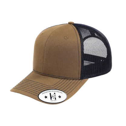 Blank 6-Panel Trucker Hat with Brown front and Black back