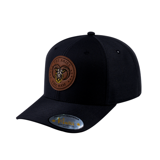 V2 Embroidered And Laser-Engraved Aries Zodiac (March 21 - April 19) - 6 Panel Baseball Cap - Black/Black