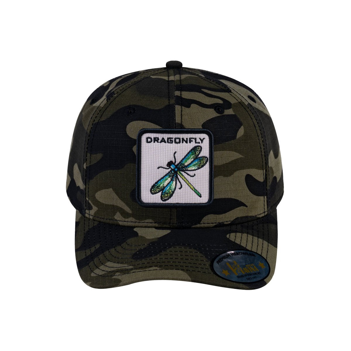 Dragonfly V2 6-Panel Baseball Cap with Green Camo front and Green Camo back