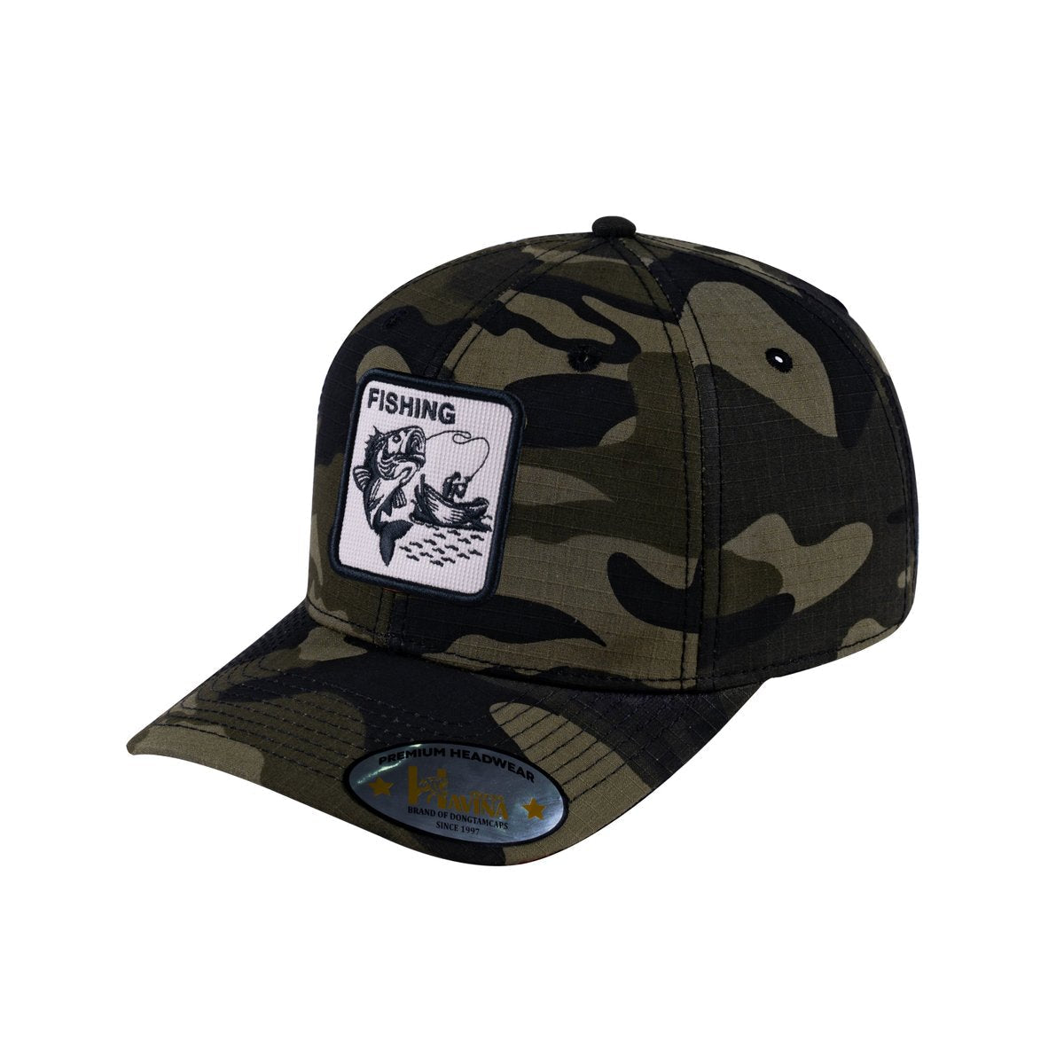 Fishing V2 6-Panel Baseball Cap with Green Camo front and Green Camo back