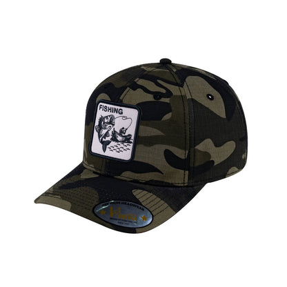 Fishing V2 6-Panel Baseball Cap with Green Camo front and Green Camo back