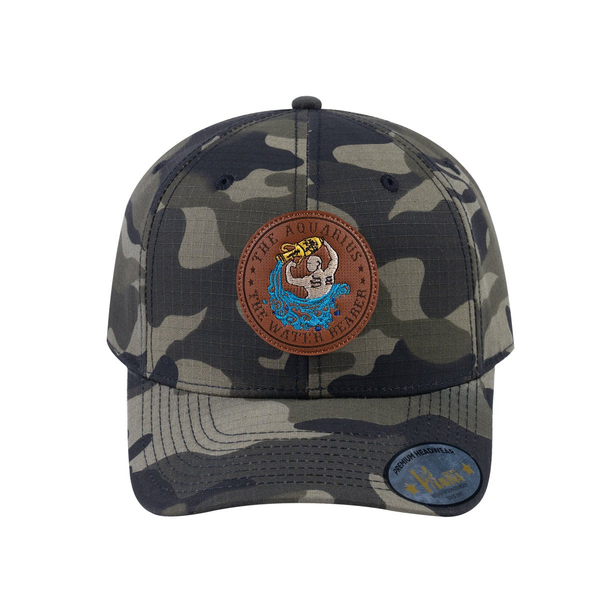 Aquarius Zodiac V2 6-Panel Baseball Cap with Green Camo front and Green Camo back