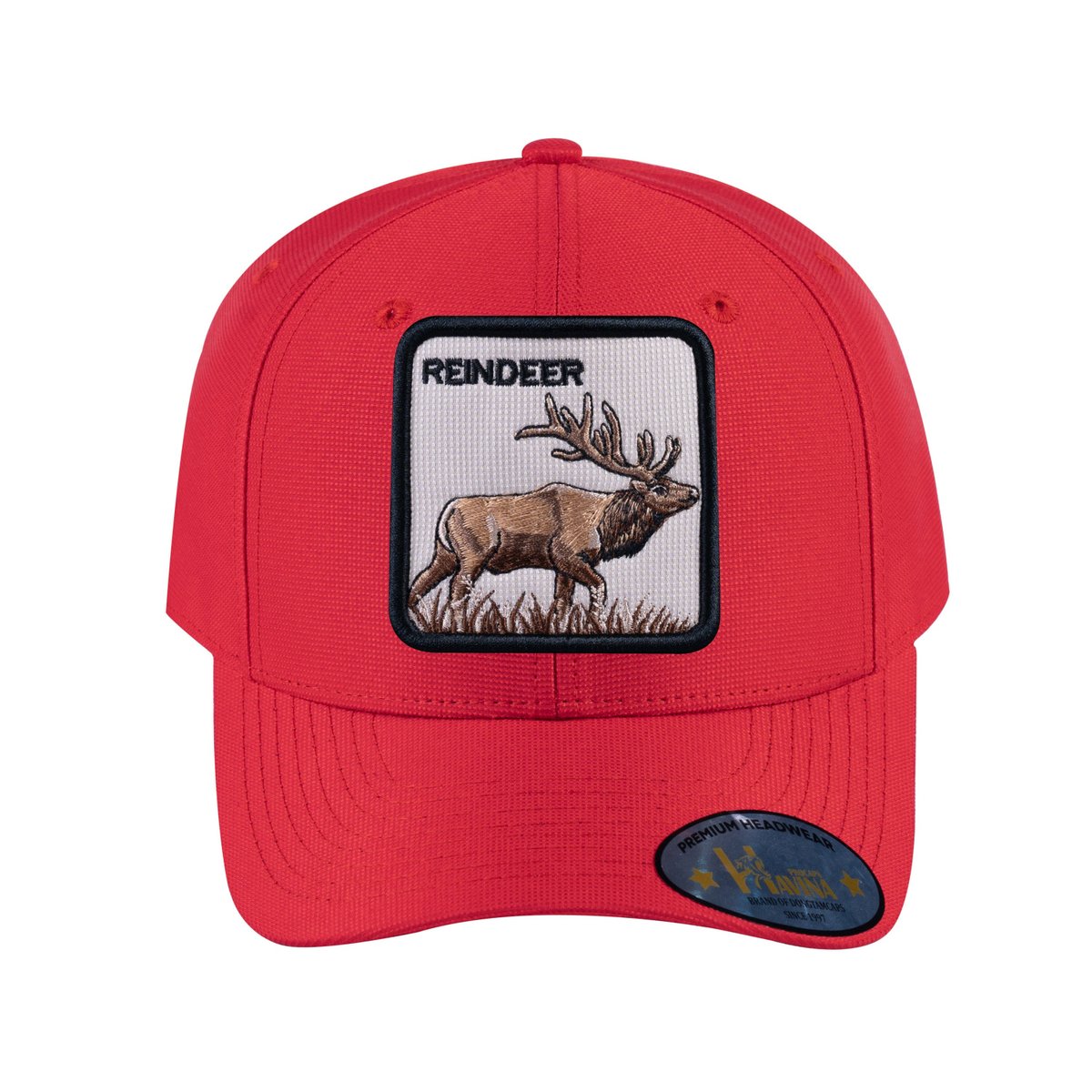 Reindeer V2 6-Panel Baseball Cap with Red front and Red back