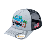 Embroidered Family Cruise - Traveling - 6 Panel Trucker Hat - Light Gray/Black - Classic