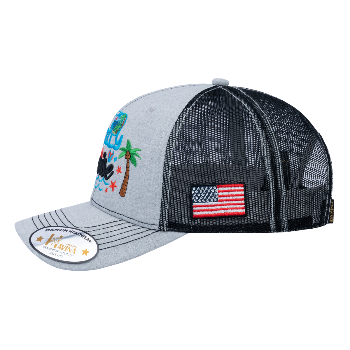 Embroidered Family Cruise - Traveling - 6 Panel Trucker Hat - Light Gray/Black - Classic