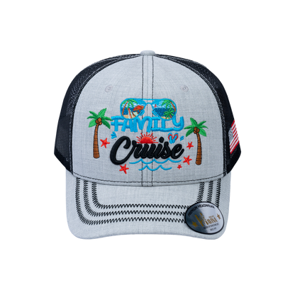 Embroidered Family Cruise - Traveling - 6 Panel Trucker Hat - Light Gray/Black - Zig Zag