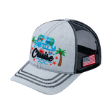 Family Cruise, Traveling 6-Panel Trucker Hat with Light Grey front and Black back