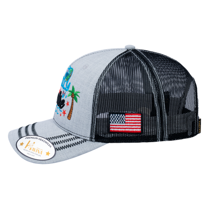 Embroidered Family Cruise - Traveling - 6 Panel Trucker Hat - Light Gray/Black - Zig Zag