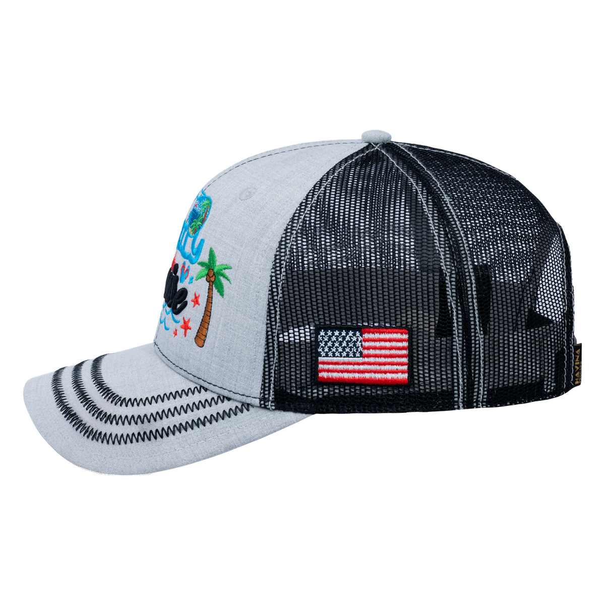 Family Cruise, Traveling 6-Panel Trucker Hat with Light Grey front and Black back