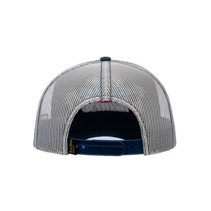 Embroidered Family Cruise - Traveling - 6 Panel Trucker Hat - Navy/Beige - Classic