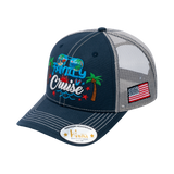 Embroidered Family Cruise - Traveling - 6 Panel Trucker Hat - Navy/Beige - Classic
