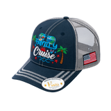 Embroidered Family Cruise - Traveling - 6 Panel Trucker Hat - Navy/Beige - Zig Zag