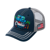Family Cruise, Traveling 6-Panel Trucker Hat with Navy front and Beige back