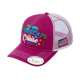 Embroidered Family Cruise - Traveling - 6 Panel Trucker Hat - Pink/White - Classic