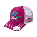 Embroidered Family Cruise - Traveling - 6 Panel Trucker Hat - Pink/White - Zig Zag