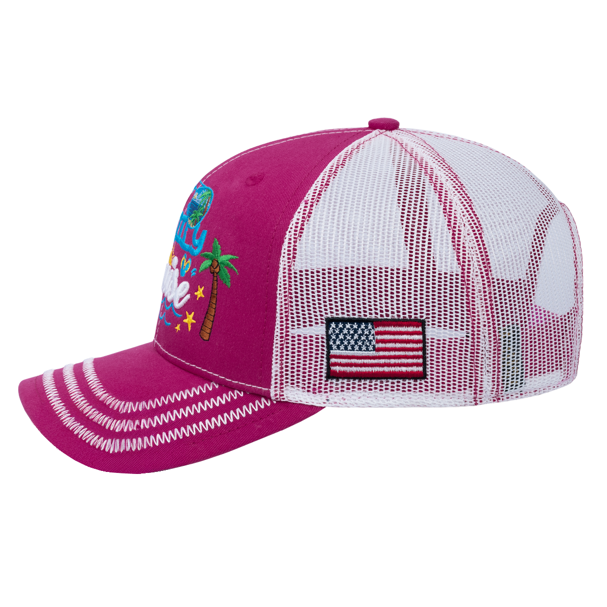 Family Cruise, Traveling 6-Panel Trucker Hat with Pink front and White back