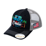 Embroidered Family Cruise - Traveling - 6 Panel Trucker Hat - Black/Beige - Classic