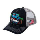 Family Cruise, Traveling 6-Panel Trucker Hat with Black front and Beige back