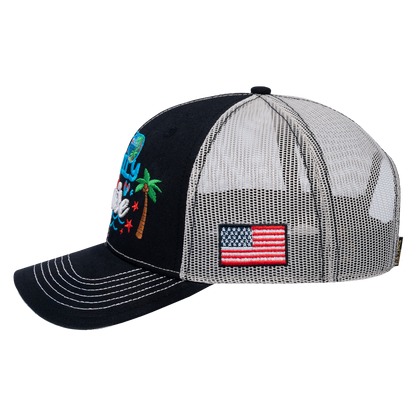 Family Cruise, Traveling 6-Panel Trucker Hat with Black front and Beige back