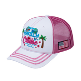 Family Cruise, Traveling 6-Panel Trucker Hat with White front and Pink back