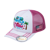 Embroidered Family Cruise - Traveling - 6 Panel Trucker Hat - White/Pink - Zig Zag