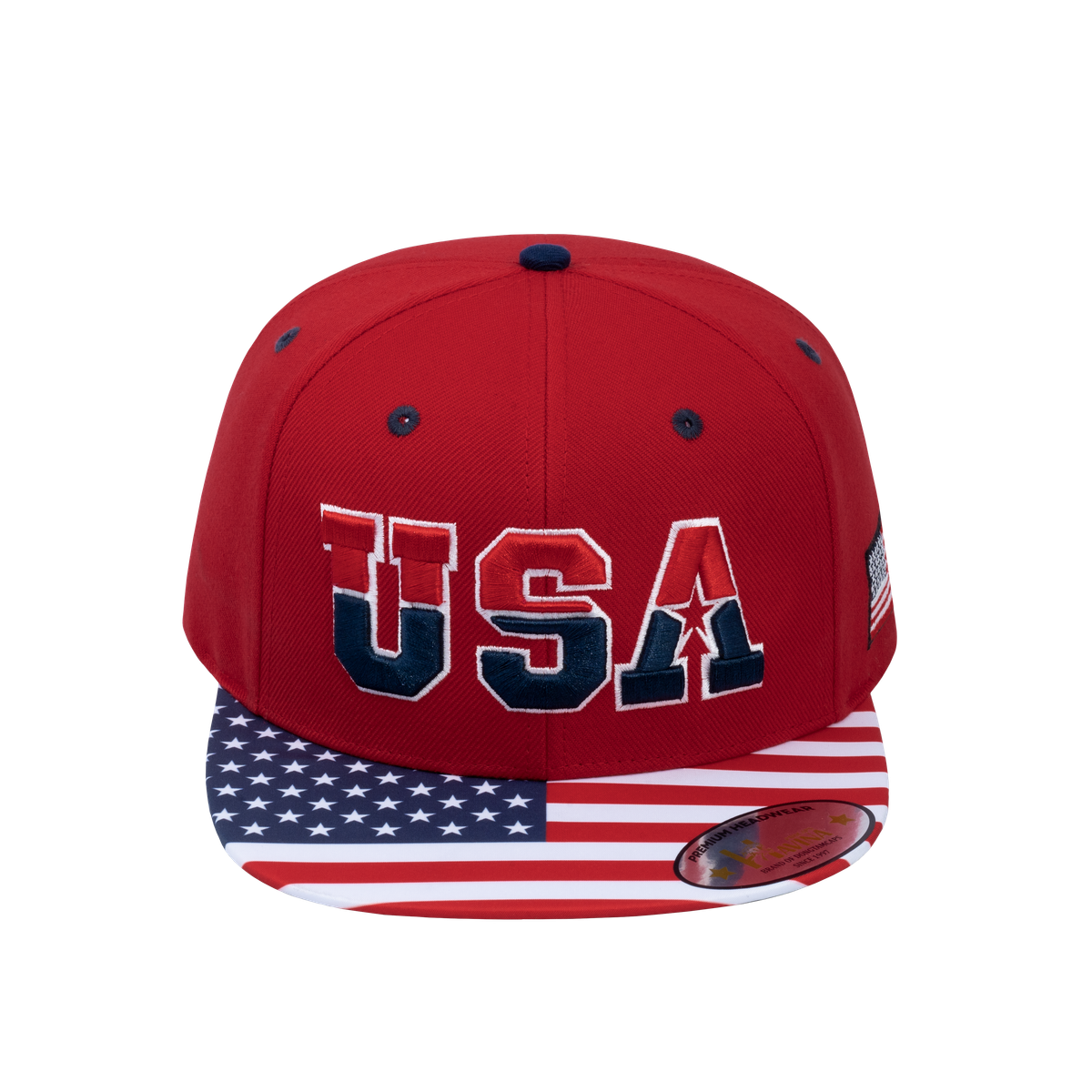 Embroidered Classic US American Flag - 6 Panel Snap Baseball Cap - Red