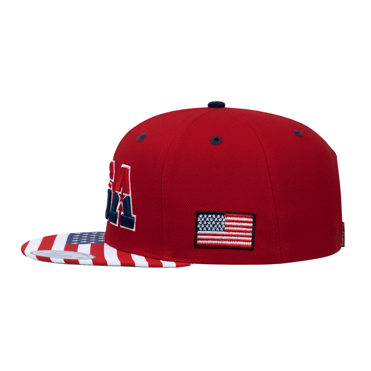 Embroidered Classic US American Flag - 6 Panel Snap Baseball Cap - Red
