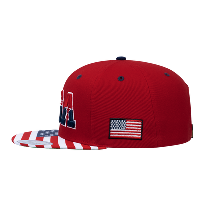 Embroidered Classic US American Flag - 6 Panel Snap Baseball Cap - Red